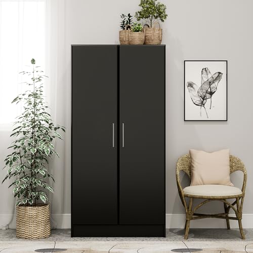 Image of Prepac Elite 32 inch Storage Cabinet, Black Storage Cabinet with Hanging Rail and Shelves for Living room, Kitchen and Laundry room 24.5 inch D x 32 inch W x 65 inch H