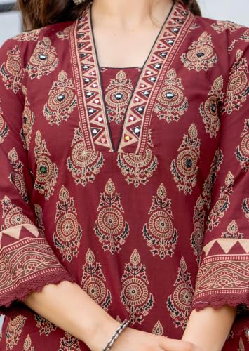 Image of Amayra Woman's Pure Cotton Straight Kurta Sets with Pant & Dupatta|Kurti Set for Woman|Suit Set for Women Cotton