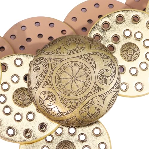 Wide Disc Belts for Women Vintage Western Waist Belt Concho Leather Disk Belt Boho Belt4