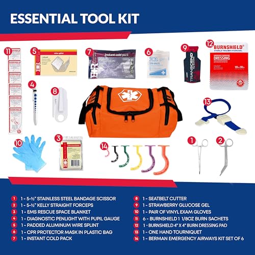 Image of Ever Ready First Aid EMS First Responder Fully Stocked Trauma First Aid Kit - Orange