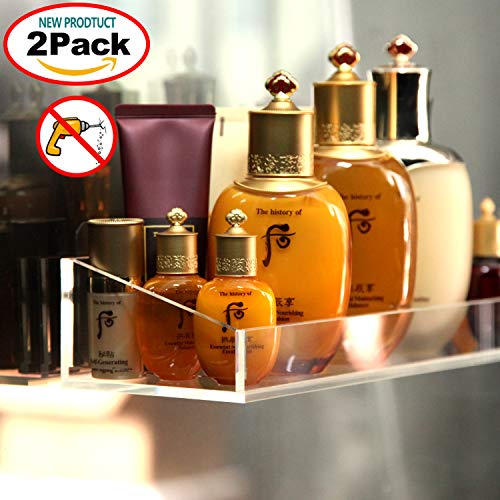 Vdomus Acrylic Bathroom Shelves, Acrylic Shelf Transparent Wall Mounted, No Drilling Extra Thick Acrylic Shower Shelf, Clear Storage Display Shelving, 2 Pack #TOP7