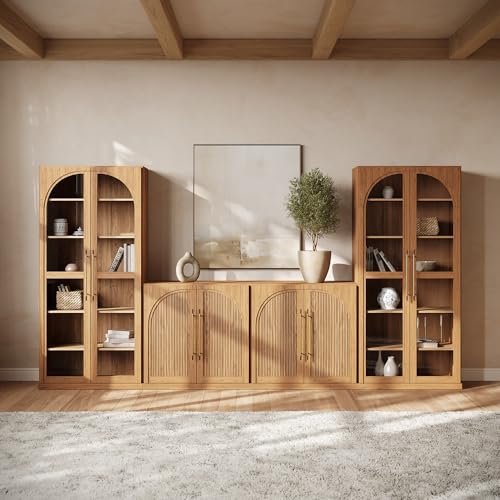 Image of BELLEZE Jagger 128 inch Wall Unit 3-Piece Modular TV Stand - Camel