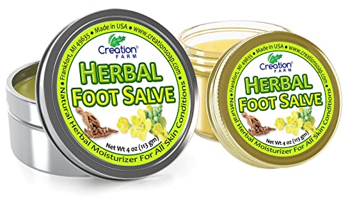Creation Farm Herbal Foot Salve - Balm For Feet, Moisturizer, Dry Heels, Rough Cracked Skin - Bálsamo De Pies De Hierbas Large 4 Oz Jar #TOP3