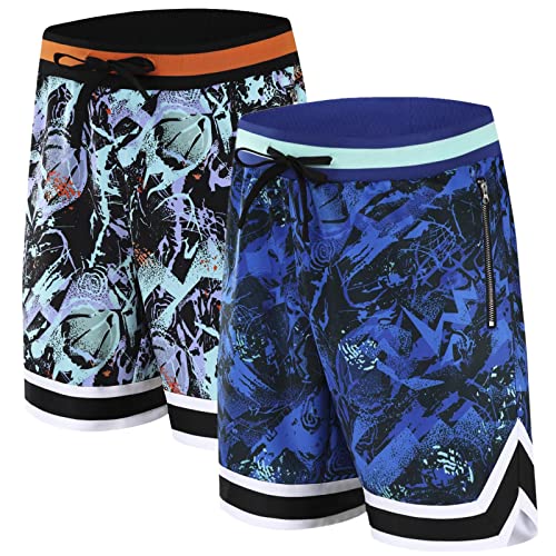 Opalos 2 Pack Basketball Shorts For Men With Zipper Pockets,Active Athletic Shorts (Blue.green-3328,Medium) #TOP8