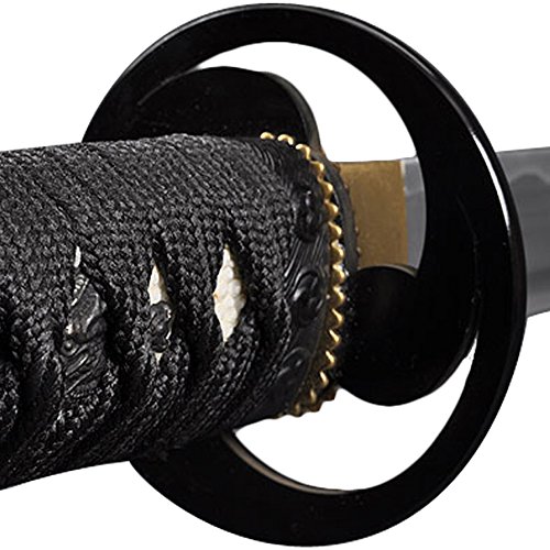 Handmade Sword - Unsharpened Iaido Iaito Katana Training Sword, Handmade, Aluminium Alloy Blade, Full Tang, Tomoe Crest Tsuba, Black Scabbard