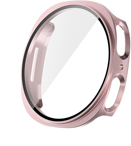 Zore Galaxy ile uyumlu Watch 8 44mm Sert PC Kasa ve Ekran Koruyucu Watch Gard 38 Rose Gold