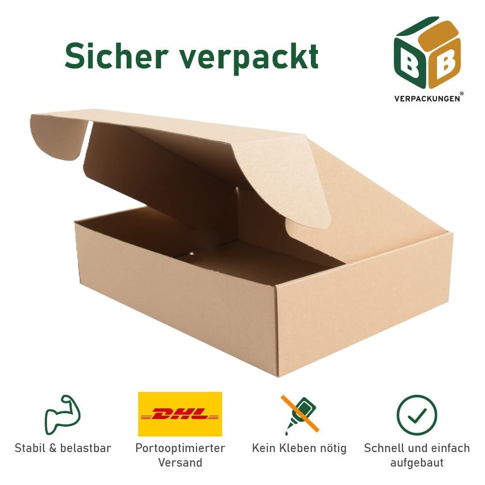 BB-Verpackungen 100x DHL Kleinpaket Klappschachtel 350 x 250 x 80mm 1-wellig (100 Stück) | schnell aufbauend, DHL-versandoptimiert und robuster Versandkarton für kleine Waren