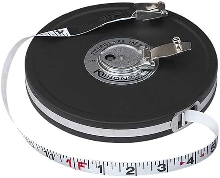 Keson MC18100 Closed Metal Housing Fiberglass Measuring Tape Graduations ft., in, 1/8, 100-Foot , Black