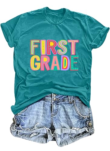 First Grade Teacher Shirts Women Teacher Life T-Shirt Funny 1st Grade Print Tees Teaching Clothes Casual Summer Tops