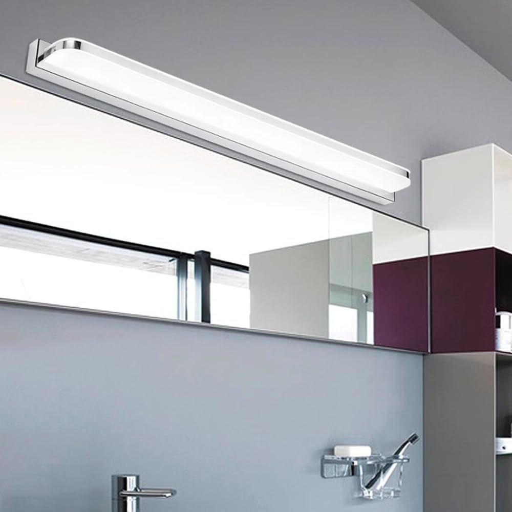 Mengjay Aplique Pared Interior LED,Aplique Espejo Baño Blanco Frío 6000K Luz Espejo Baño,Moderno LED Lampara de Pared para Sala de Estar Dormitorio Cocina Pasillo (Plata, 60cm)