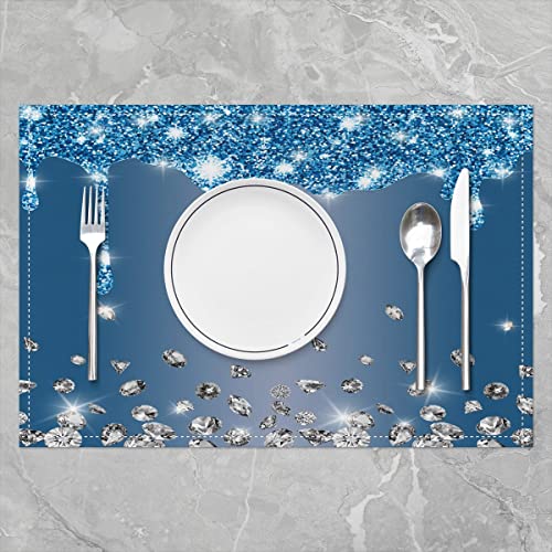 Sets de table bleu argenté paillettes à texture colorée haut de gamme pour réception
