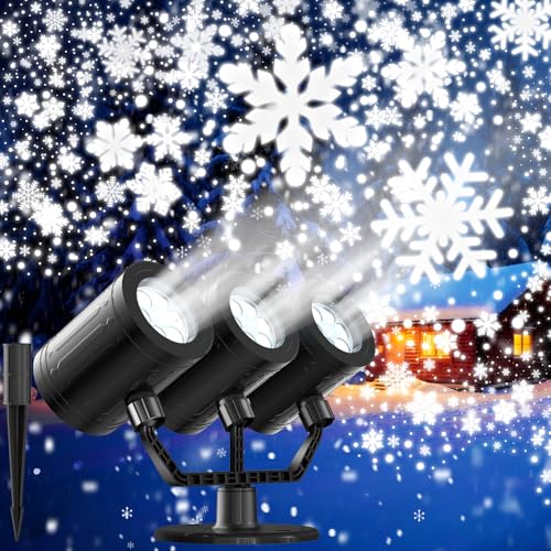 Snowflake Christmas Projector Lights Outdoor 2025 Upgraded Triple Head Snowflake