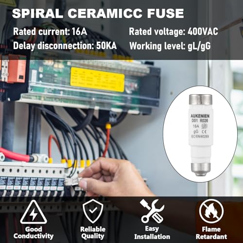 AUKENIEN Neozed Fuse 16A D01 E14 Spiral Ceramic Fuses 400V NEOZED Type 16 Amp 400VAC gL/gG for Cable and Line Protection(5Pieces) - Image 4