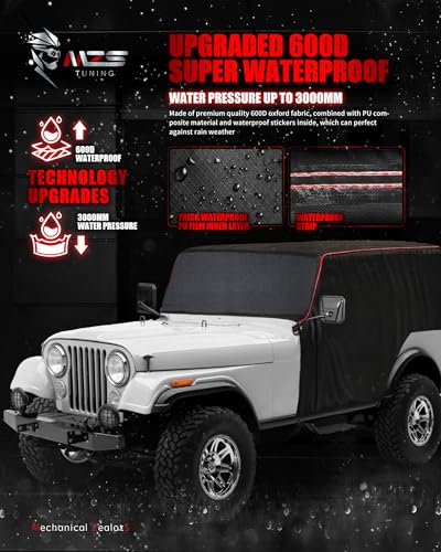Image of MZS Cab Cover Compatible with CJ-7 CJ7 1976-1986, 600D Outdoor Waterproof CJ7 Cover 2 Door with 6 Gust Hook Car Half Cover Windproof Sun Snow Rain Scratch Protection