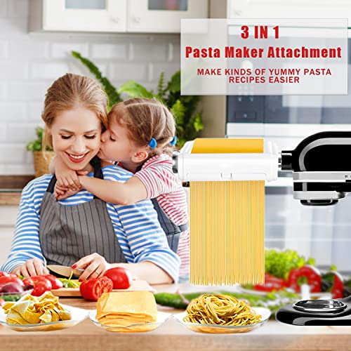 Pasta Maker Attachment For Kitchenaid Mixers, Noodle Maker 3 In 1 Set Of Pasta Sheeter Fettuccine Cutter Spaghetti Cutter And Cleaning Brush, Kitchen Aid Mixer Accessories- Pasta Roller And Cutter #TOP5