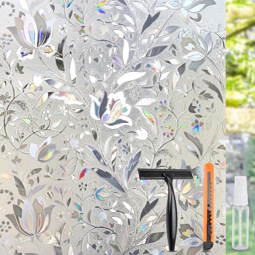 HIDBEA Privacy Window Film with Rainbow Tulip Design