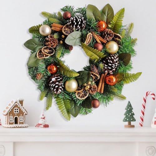 Corona de Navidad para puerta con piñas y follaje artificial 4