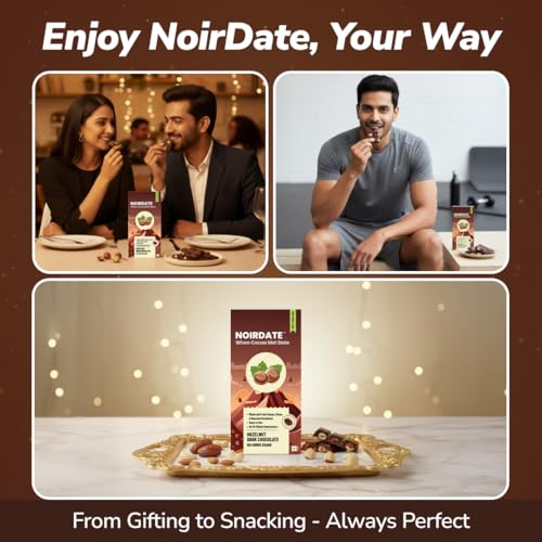 Image of NoirDate Hazelnut Dark Chocolate - 75g, Bean to Bar, Sweetened with Dates, Refined Sugar Free, Clean Label, Healthy, Vegan, Gluten-Free, Guilt-Free Indulgence (Pack of 1)