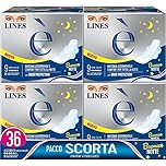 LINES È NOTTE con ali, Pacco scorta da 36 assorbenti per ciclo mestruale, l'unico con struttura in Lactifless, Assorbenza e comfort per tutta la notte, con Odor Protection