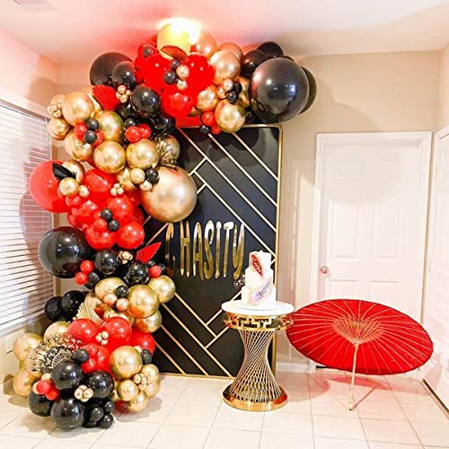 Red Black Gold Balloon Garland Arch Kit, 149Pcs Chrome Metallic Gold Marble Agate Black Balloons For Men Women Kids Birthday Party Decorations Baby & Bridal Shower Wedding Graduation Party Supplies #TOP3