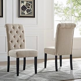 Roundhill Furniture Leviton Solid Wood Tufted Asons Dining Chairs, Set of 2, Tan 51eiUKsdMOL. SS280