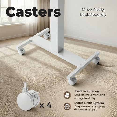 Image of HUANUO Small Rolling Laptop Standing Desk, Height Adjustable Mobile T-Base Desk with Lockable Casters, Portable Sit-Stand Workstation for Bedside & Sofa, Light Walunt