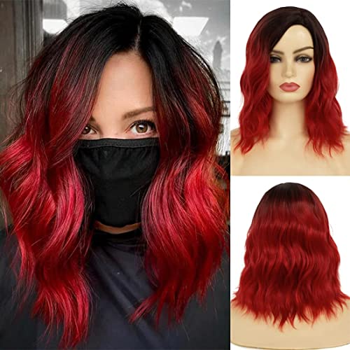 Ombre rote Perücke kurze lockige gewellte Bob Perücken für Frauen synthetische dunkle Wurzeln Seitenteil Cosplay Haarperücke Cover