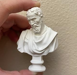 Miniature White Resin Sculpture, Michelangelo Bust, 2.8 inches