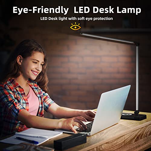 LED Desk Lamp with Wireless Charger & USB Charging Port, Desk Light for Home Office, 3 Color Temperatures & 5 Dimmable Brightness Levels, Touch Control, Eye-Caring Table Lamp for Study with Adapter - Image 3