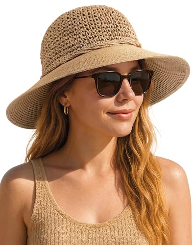 FURTALK Beach Hats for Women Summer Straw Sun Hat Crochet Wide Br...
