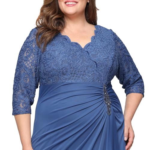 Image of Alex Evenings Womens Long Lace Top Mother of The Bride Dress with Empire Waist (Plus Size)
