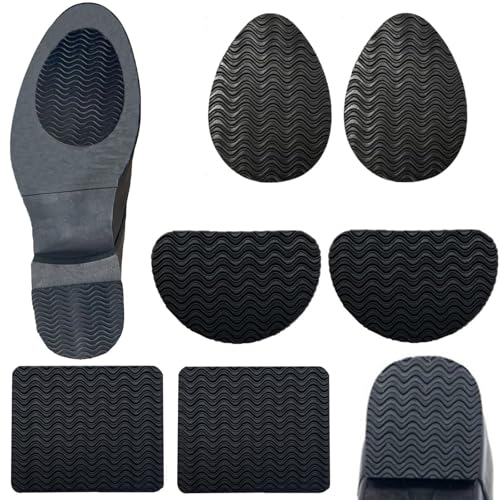 靴底滑り止めパッド 3ペア6枚 靴底滑り止めステッカー 靴底の保護と修理 2.2mm厚 靴底とかかとの保護パッド スベリ止めステッカー 自由に裁断可能 高粘着両面テープ付き 貼るだけ 滑り止めアクセサリー 男女兼用 ブラック