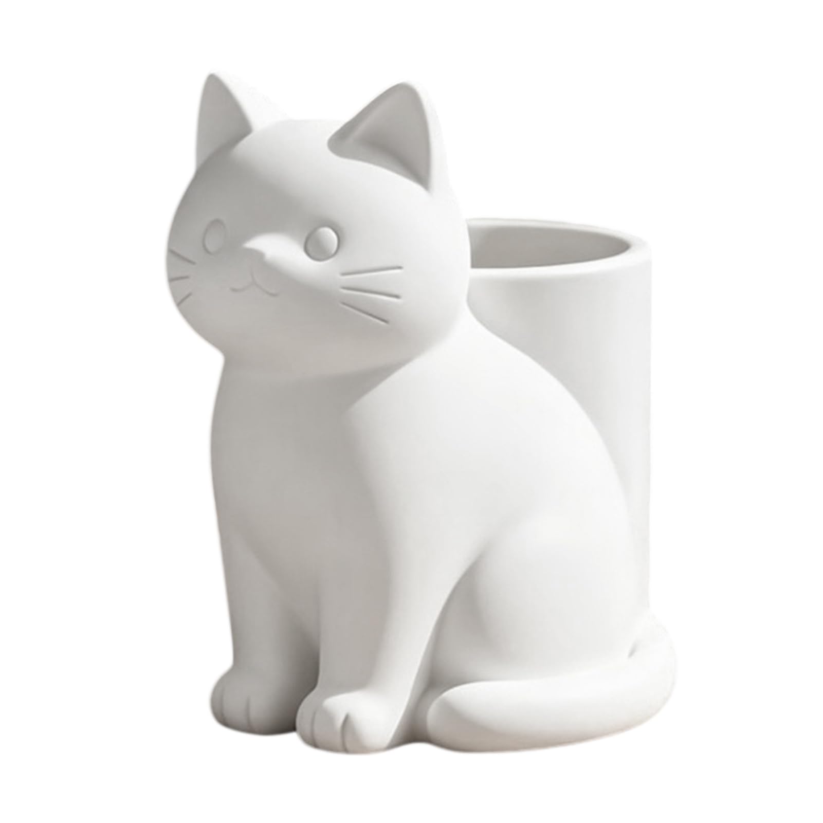 Pasisuu Cute Cat Pen Holder 3D Printed Kitten Pencil Cup Multi-functional Desktop Organizer for Makeup Brushes Office Supplies Stationery Storage 6.8x9.5x9cm Unique Gift Grey White