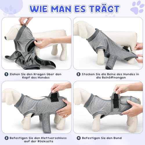 Eyein Hundebody Nach Op, Atmungsaktiver Verstellbarer Einteiler für weibliche und männliche Hunde, Anti-Lecken und Wundschutz, Alternative zu E-Kragen und Trichter nach Operationen, Grau, M