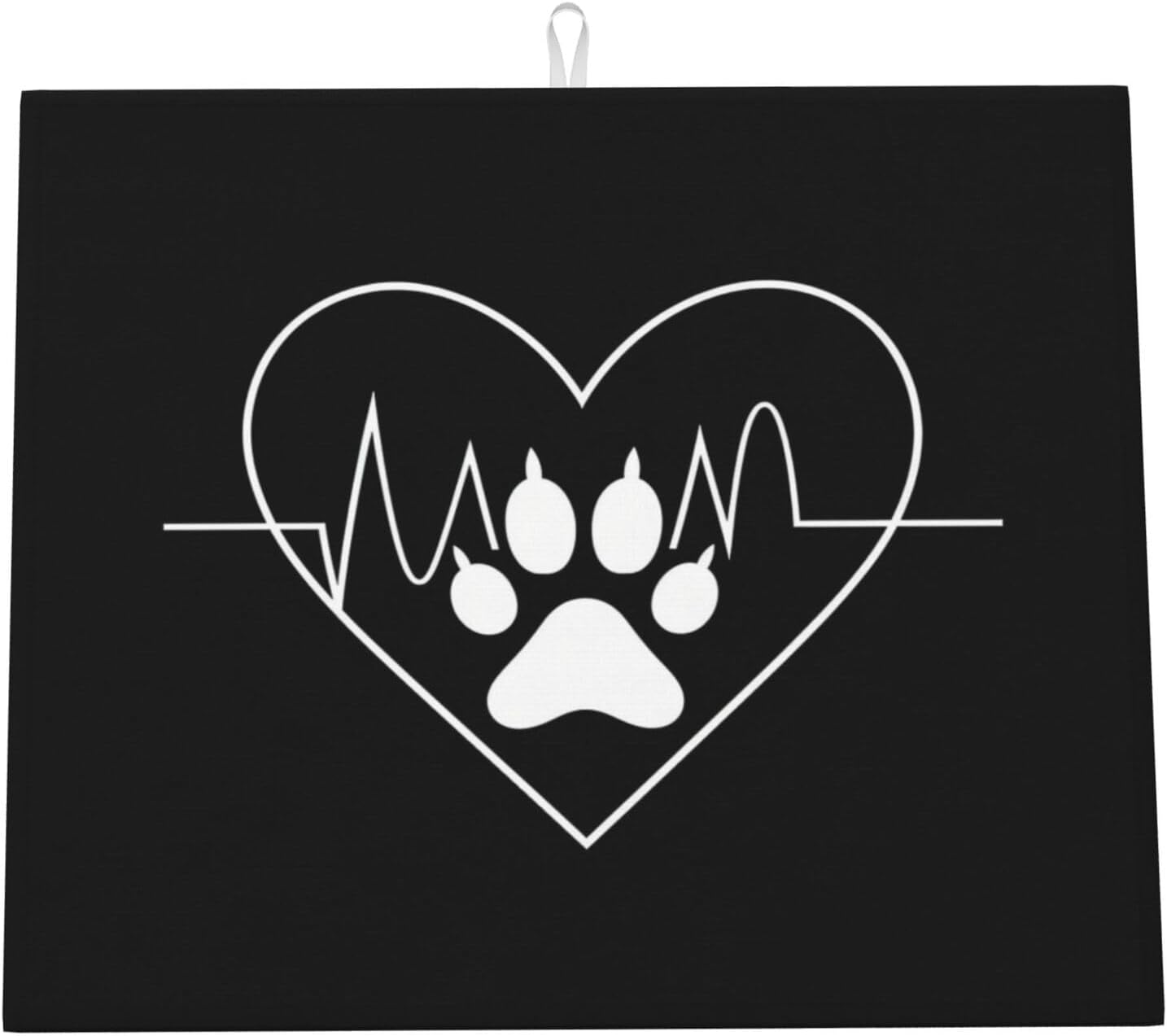 White Heart Paw Print Black Dish Drying Mat For Kitchen Counter Dry Mats Microfiber Dish Drainer Mat Protector Pad Absorbent Fast Drying Kitchen Must-Have 16x18 Inch