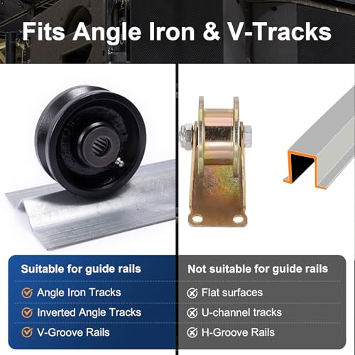 Image of 6 Inch V-Groove Steel Wheel, 7 /8 inch Wide 90 Groove, Fits 1 inch Angle Iron Track, Heavy Duty Industrial Track Wheel with Relief Groove, High Load Capacity（1 Pack）