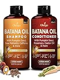 Batana Oil Shampoo & Conditioner Bundle (Okaga Shower Set) with Aloe Vera Leaf Juice, Saw Palmetto, Caffeine, Biotin, Jojoba, Pumpkin Seed, Castor, Rosemary & Hydrolyzed Rice Protein