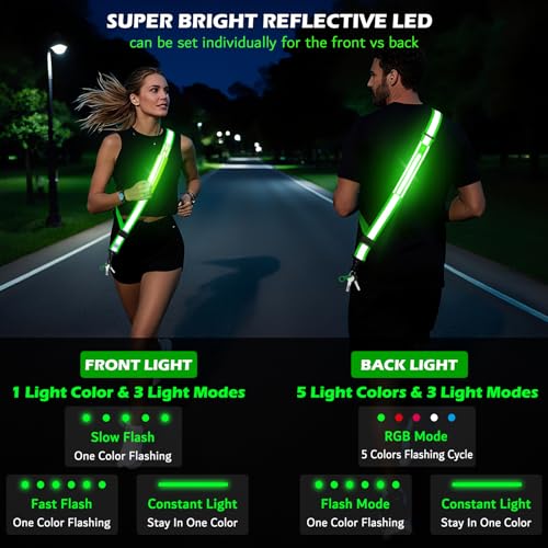 Leuchtband Joggen mit Reflektor Gürtel,LED Reflektorband USB Typ C Verstellbarer Lauflicht mit Reflektoren Licht für Jogger Laufen Fahrrad Hundewandern Outdoor Sports für Männer, Frauen und Kinder