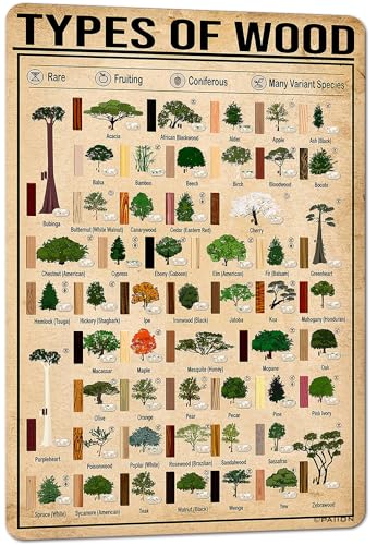 PAIION Types of Wood Metal Sign Woodworking Knowledge Infographic Wall Poster for School Flower Shop...
