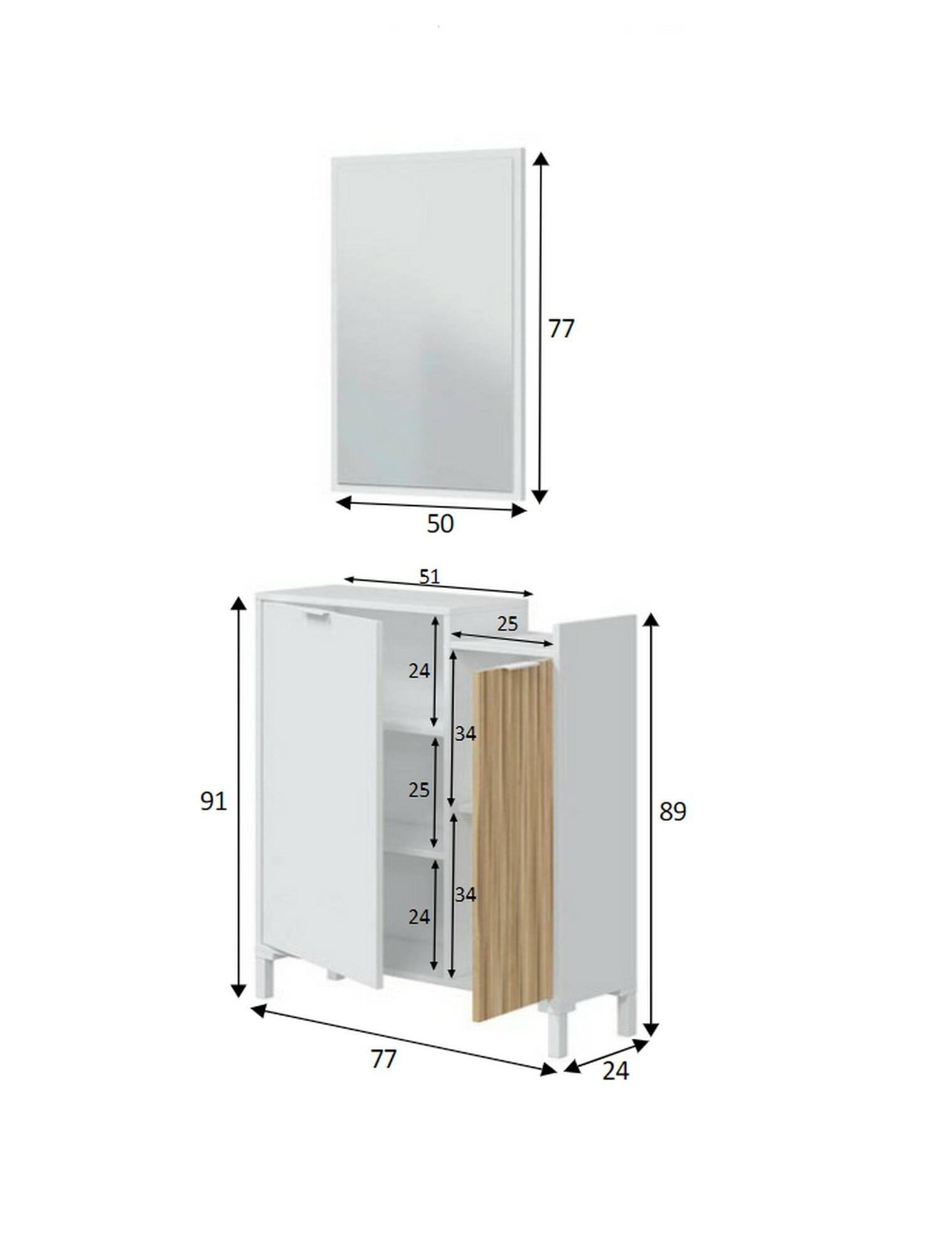 Dmora Mobile da Ingresso Williamsport 24x77x91h cm Bianco Specchio Incluso 3 Ripiani, Modulabile