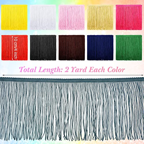 10 Roll 20 Yards 4 Inch Chainette Fringe Trim Tassel Sewing Trim Multi Colored Fringe Trims Lace Trim Ribbon Polyester Tassel Trim For Diy Craft Home Accessory Lamp Shade Clothing Decor, 10 Colors #TOP1