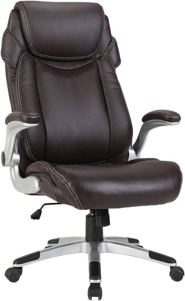 Veigar Stylish Office Chair PU Leather High Back Executive Home Office Chair with Adjustable Armrest, Desk Chair Task Chair Swivel Chair (Brown)