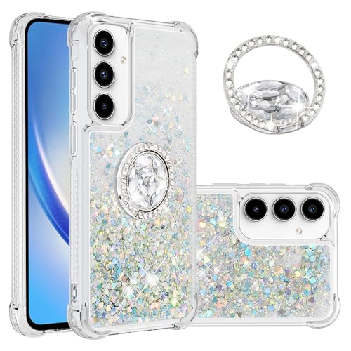 Coque Samsung A36 5G antichoc silicone transparent paillette liquide avec anneau argent