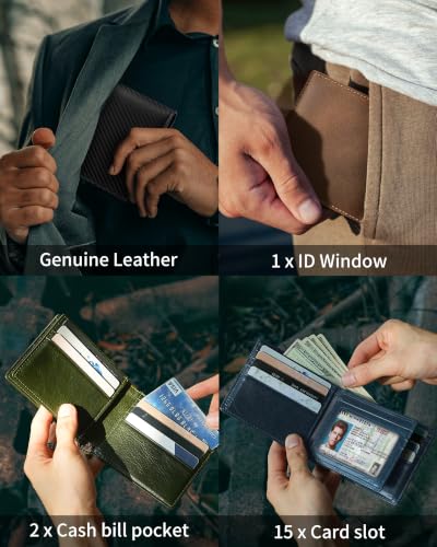 Image of Artpaxy Mens Wallet Bifold Genuine Leather RFID Blocking Wallet for Men with 1 ID Window 15 Card Holders 2 cash pockets 1 Gift Box