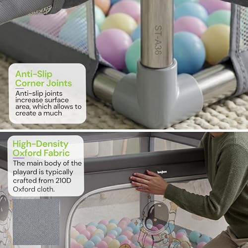 Image of Baybee 120 x 120 CM Kids Playpen for Babies with Colourful Balls | Baby Play Area Indoor Setup with Zipper Door & Toys Pouch | Kids Activity Play Gate Fence with Corner Protection | Outdoor play pen for baby for 0 - 5 years Boys Girls (Grey)