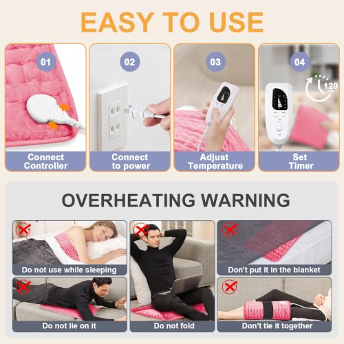 Image of Heating Pad,Electric Heating Pads,Heating Pad for Back,Fuchsia,24x12 Inch