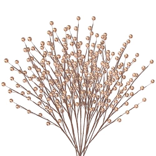 GREENTIME 12 Pack Artificial Gold Berry Stems 14" Fake Holly Berry Picks