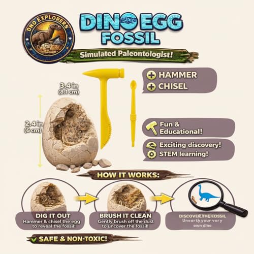 Image of APEX Dinosaur Egg Dig Kit 1 Surprise Dino Fossil Excavation Toy for Kids 5+ with Digging Tools STEM Educational Discovery Science Activity Gift Boys and Girls