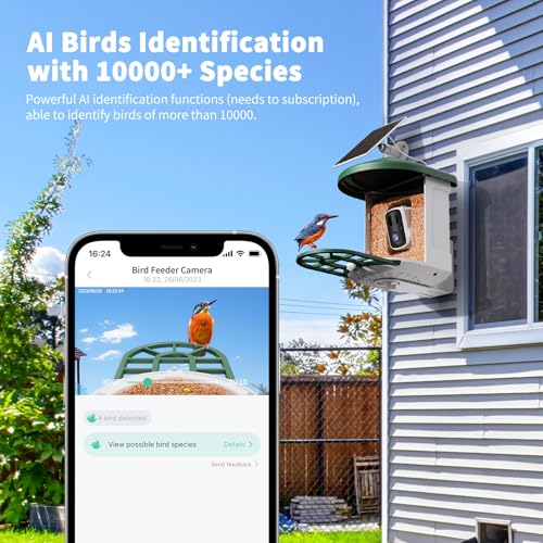 Bird Feeder with Camera with AI Identify Birds Species Solar Panel, Smart Bird House with Cam, 2K Live View, Instant Arrival Alerts