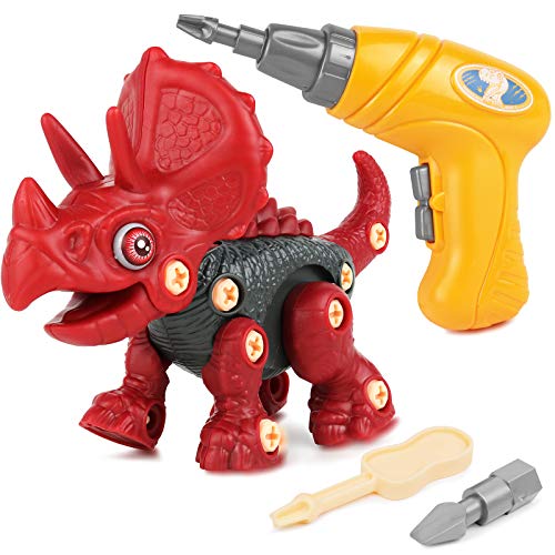 Take Apart Dinosaur Toy with Kids Electric Drill and Screwdriver Stem Building Educational Triceratop Toy for Toddlers